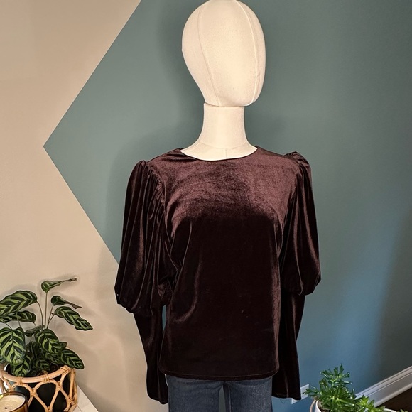 Anthropologie Tops - Anthropologie Sunday in Brooklyn Velvet Puff Sleeve Top Purple Romantic Glam Med